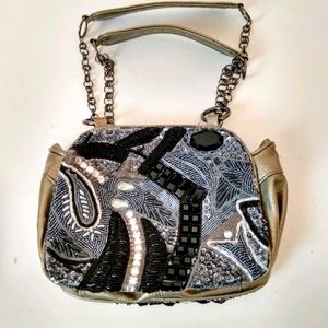 Chico's PU Leather Glass Beaded Stones Hand Bag